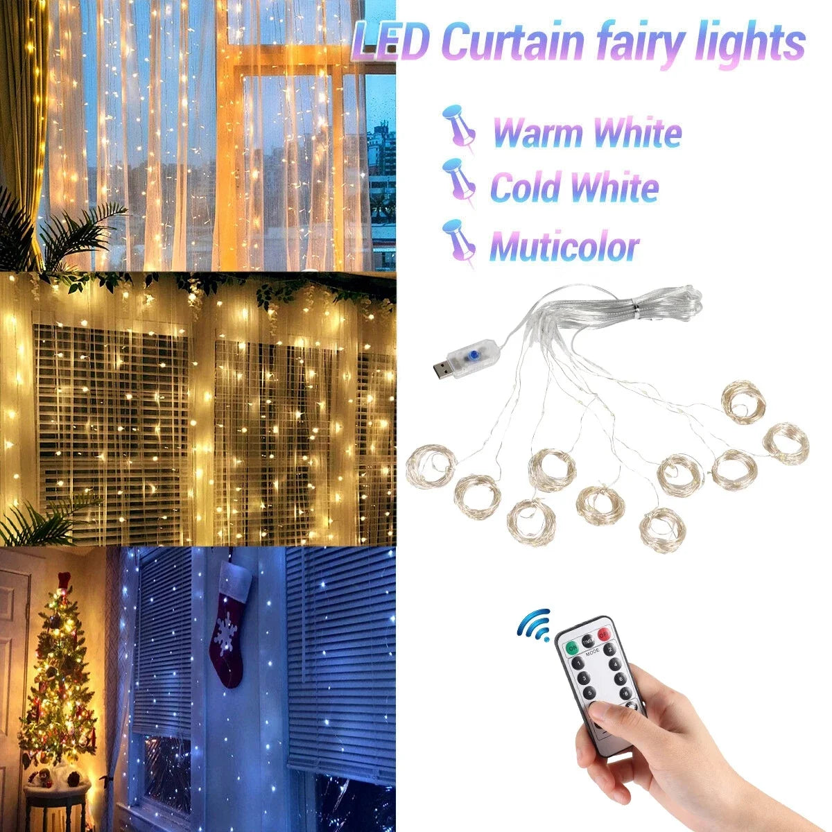 LED Гірлянда-Штора для Різдвяного Декору (8 Режимів)