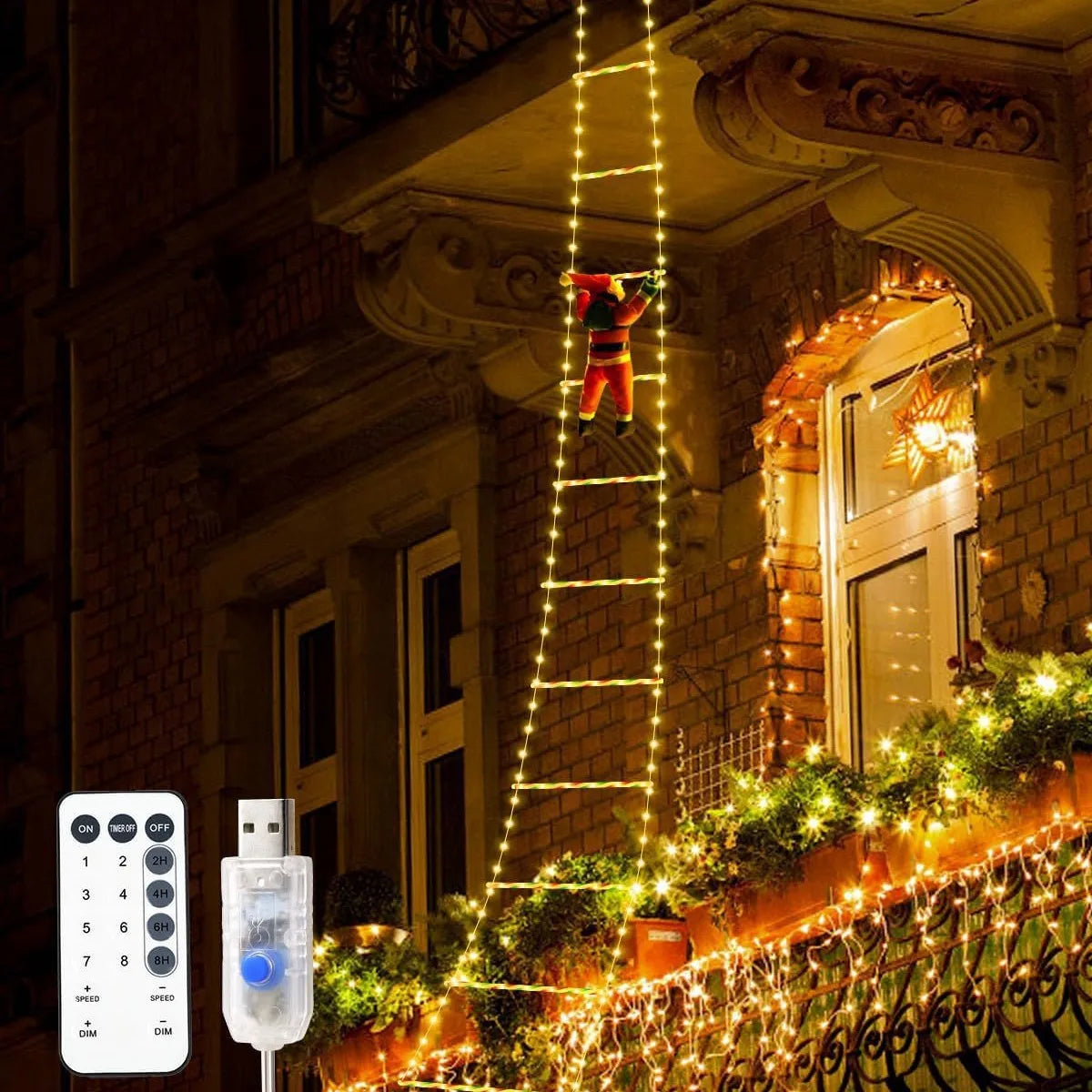 LED Гірлянда «Санта на Драбині» (1.5м / 3м, USB)